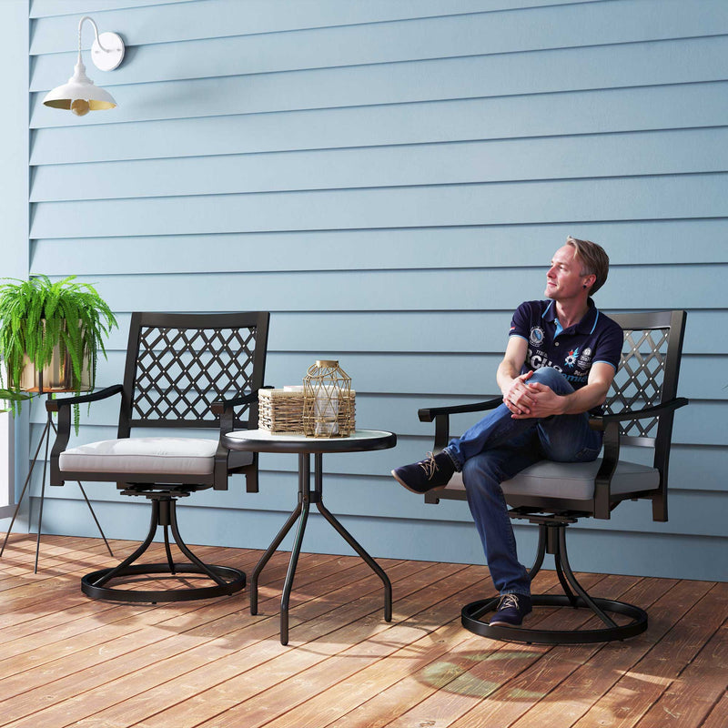 Outsunny - Outdoor Patio Chairs Set of 2, Metal Swivel Rocker Chairs with Cushion and Armrests for Backyard, Garden, Patio