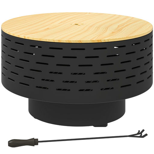 Outsunny - 3-in-1 Fire Pit Φ23.8" x 15.4" Outdoor Fire Bowl with Grill Grate, Wood-Effect Fire Basket