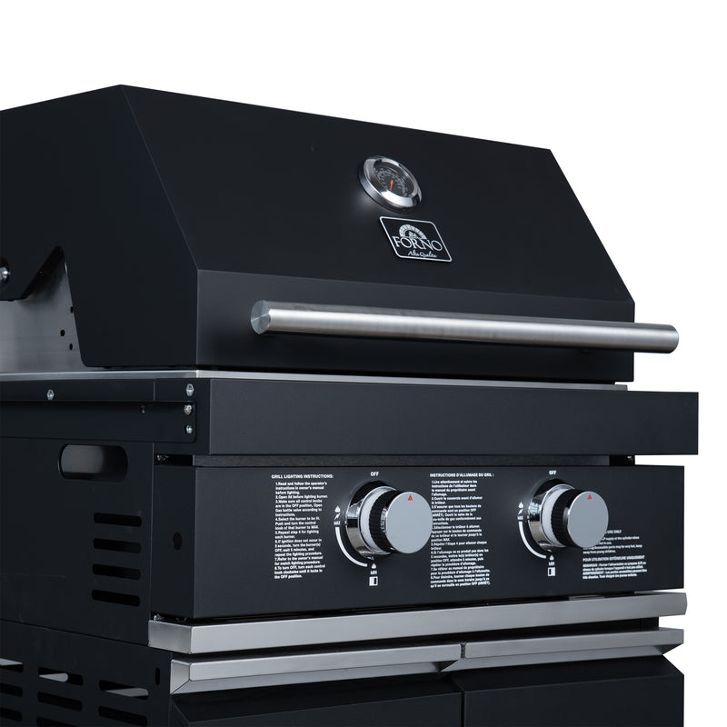 Forno All’Aperto 99,600 BTU Outdoor Kitchen, 5 Burners, Infrared Burners, Side Burner, Black Sintered Stone Countertops, Gas Pizza Oven, Sink Module, Bar & Beverage Center
