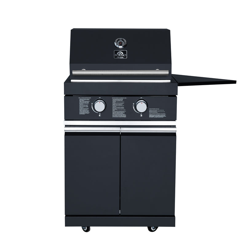 Forno All’Aperto 99,600 BTU Outdoor Kitchen, 5 Burners, Infrared Burners, Side Burner, Black Sintered Stone Countertops, Gas Pizza Oven, Sink Module, Bar & Beverage Center