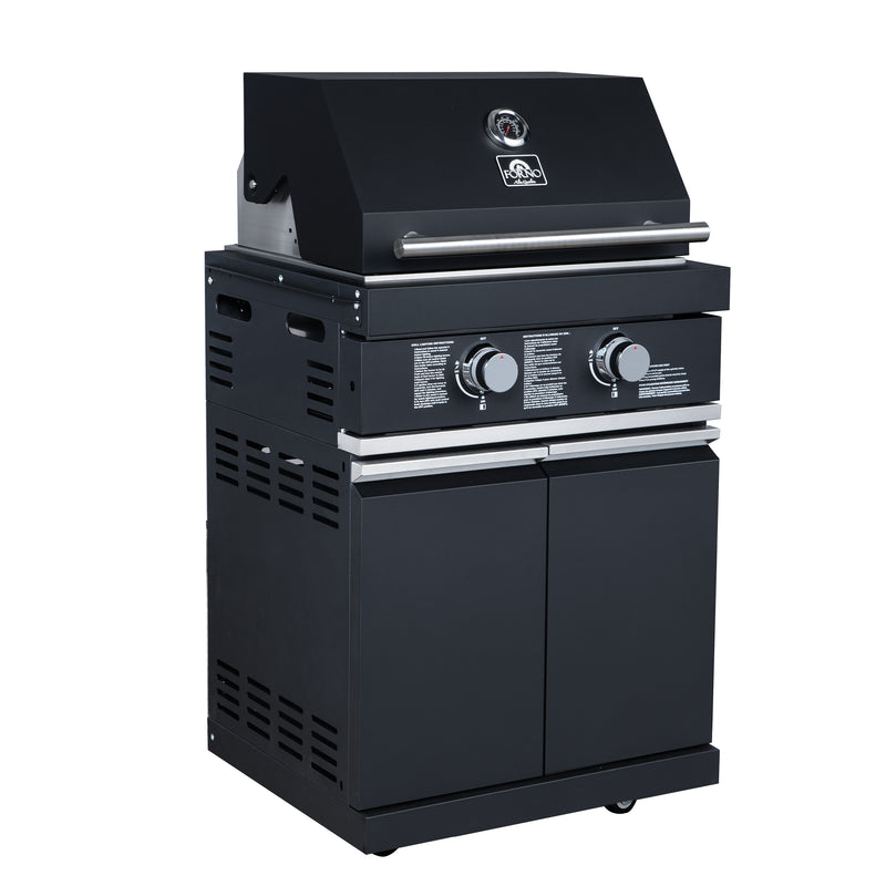 Forno All’Aperto 99,600 BTU Outdoor Kitchen, 5 Burners, Infrared Burners, Side Burner, Black Sintered Stone Countertops, Gas Pizza Oven, Sink Module, Bar & Beverage Center