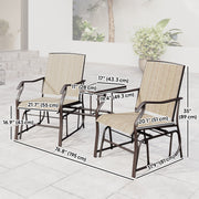 Outsunny - Double Patio Glider Chair with Glass Top Center Table, Outdoor Glider Loveseat with High Back, All Weather Breathable Mesh Fabric for Garden, Backyard, Deck, Light Brown