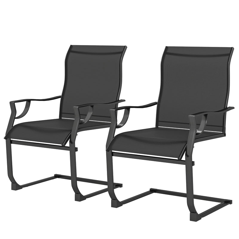 Outsunny - C Spring Motion Patio Chairs Set of 2 with Curved High Backrest, Armrest, All Weather Breathable Fabric, Metal Frame