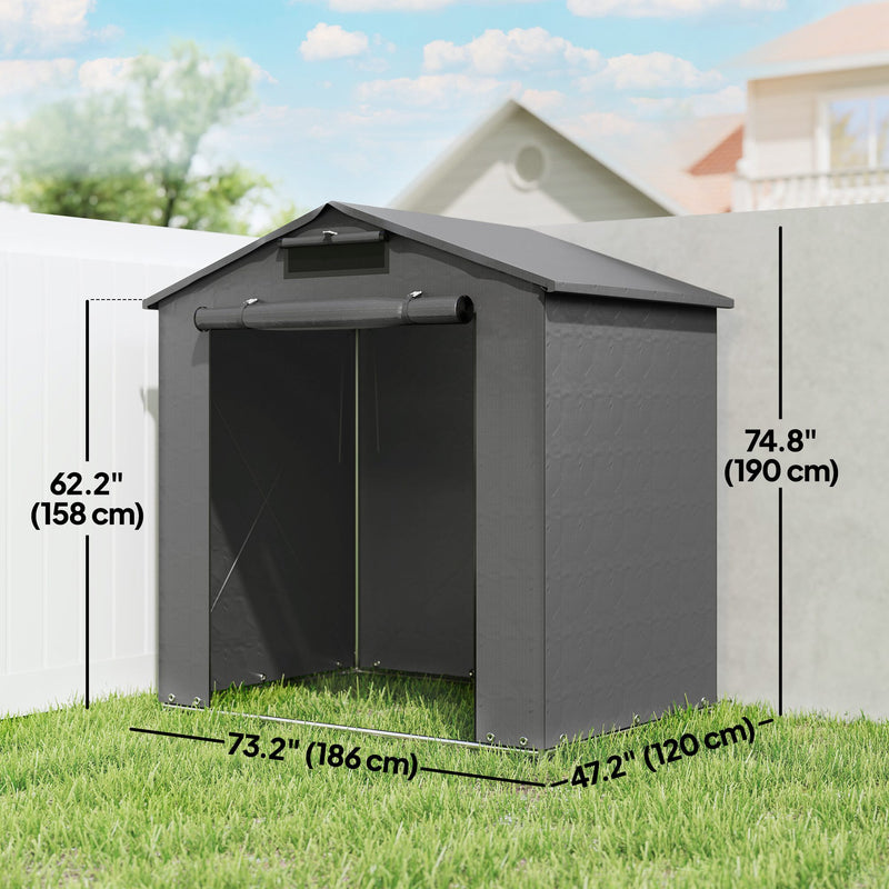 6' x 4' Portable Shed, Waterproof Bike Tent with Roll-up Zipper Door, Vent and Galvanised Metal Frame, Dark Grey