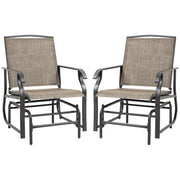 Outsunny - 2 Pieces Outdoor Glider Chairs, 2 Person Glider Rocking Chair Set with Breathable Mesh Fabric, Steel Frame, Dark Brown