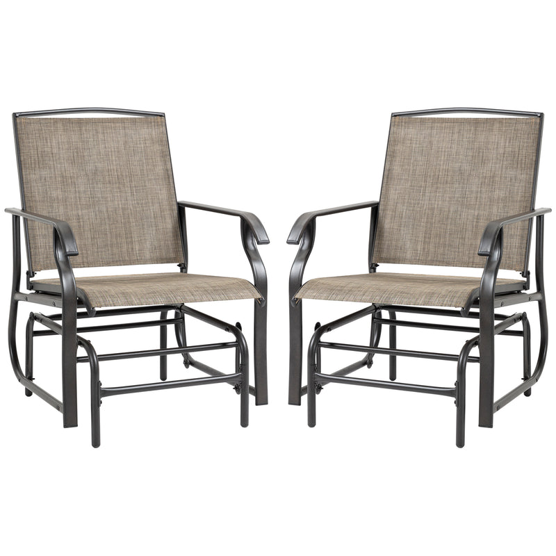 Outsunny - 2 Pieces Outdoor Glider Chairs, 2 Person Glider Rocking Chair Set with Breathable Mesh Fabric, Steel Frame, Dark Brown