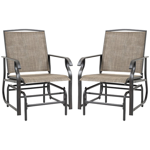 Outsunny - 2 Pieces Outdoor Glider Chairs, 2 Person Glider Rocking Chair Set with Breathable Mesh Fabric, Steel Frame, Dark Brown