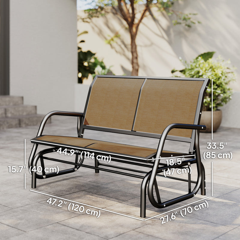 Outsunny - Outdoor Glider Bench, 2 Person Patio Glider Chair, Gliding Outdoor Garden Loveseat Swing Bench with Breathable Mesh Fabric, Steel Frame for Backyard, Porch, Brown