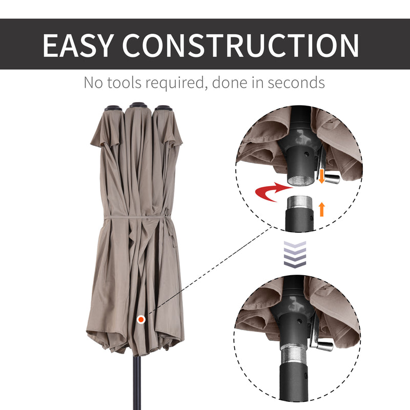 15'x 8.7' Outdoor Patio Umbrella with Twin Canopy Backyard Umbrella with Lift Crank Tan