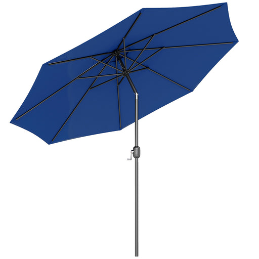 Outsunny - 10' x 8' Round Market Umbrella, Patio Umbrella with Crank Handle and Tilt, Outdoor Parasol for Garden, Blue