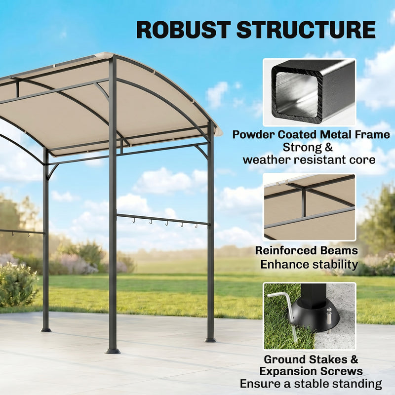 Outsunny - 7' x 5' BBQ Grill Gazebo Tent, Garden Grill Canopy with Steel Frame and Hooks, Outdoor Sun Shade, Beige