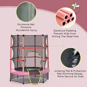 Aosom 55" Kids Trampoline with Enclosure Net for Indoor/Outdoor, Trampoline for Boys and Girls Age 3-6 Years, Pink