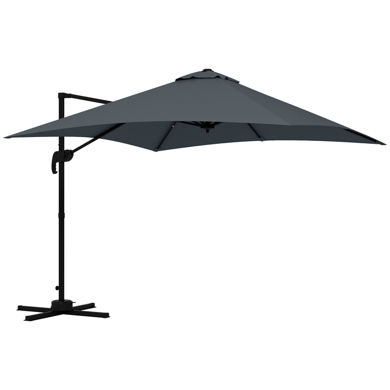 Outsunny - 10x10ft Cantilever Umbrella Rotatable Square Market Parasol, 4 Adjustable Angle for Outdoor Backyard Patio, Dark Grey — 84D-112V01CG
