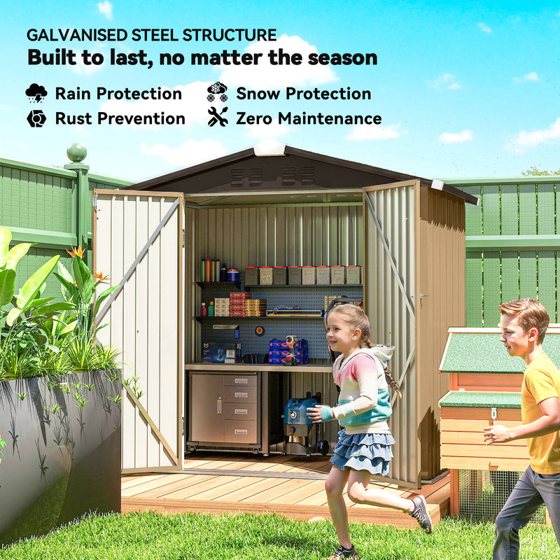 6.5' x 4' Outdoor Storage Shed, Metal Garden Shed with Lockable Double Doors, 4 Vents, Yellow