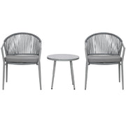 Outsunny - 3-Piece Rattan Bistro Set, Garden Seating Group with 2 Armchairs and Coffee Table, Balcony Furniture Set, Grey