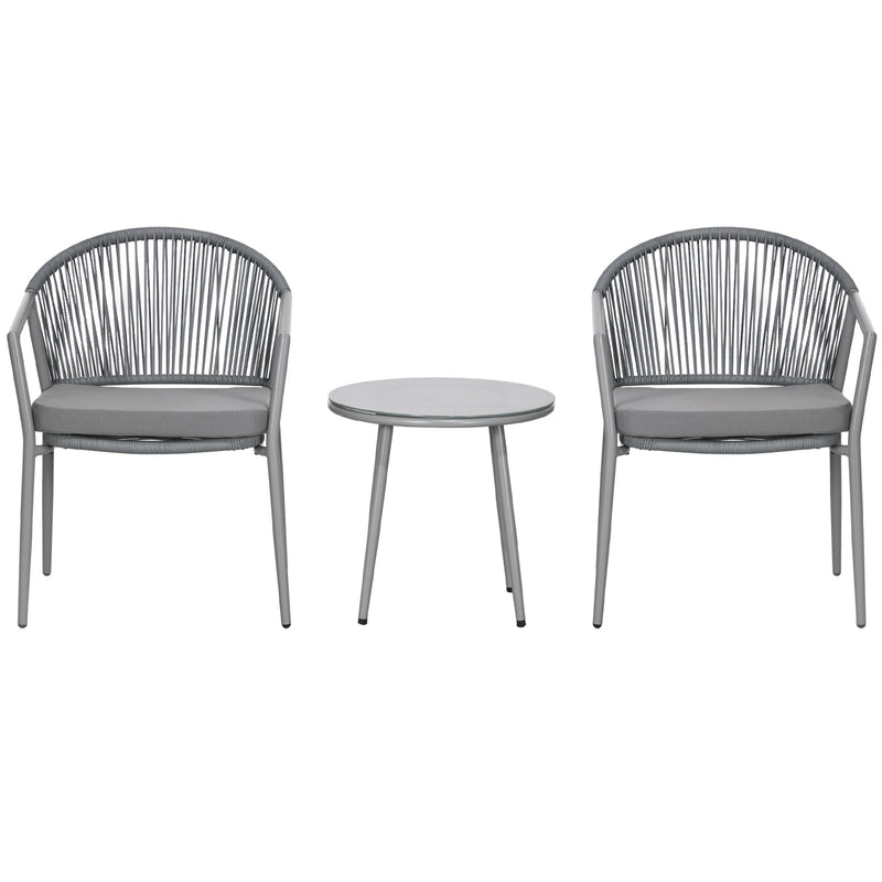 Outsunny - 3-Piece Rattan Bistro Set, Garden Seating Group with 2 Armchairs and Coffee Table, Balcony Furniture Set, Grey