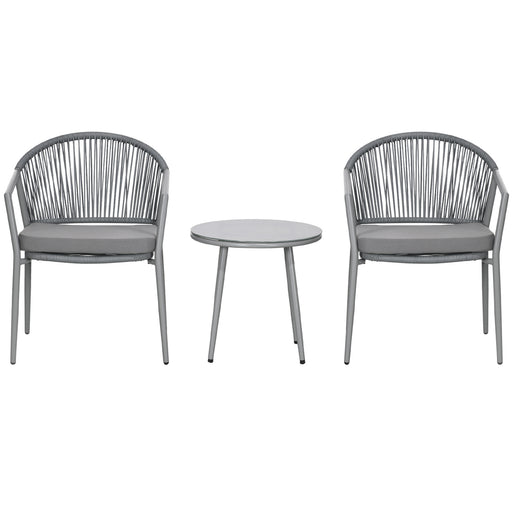 Outsunny - 3-Piece Rattan Bistro Set, Garden Seating Group with 2 Armchairs and Coffee Table, Balcony Furniture Set, Grey