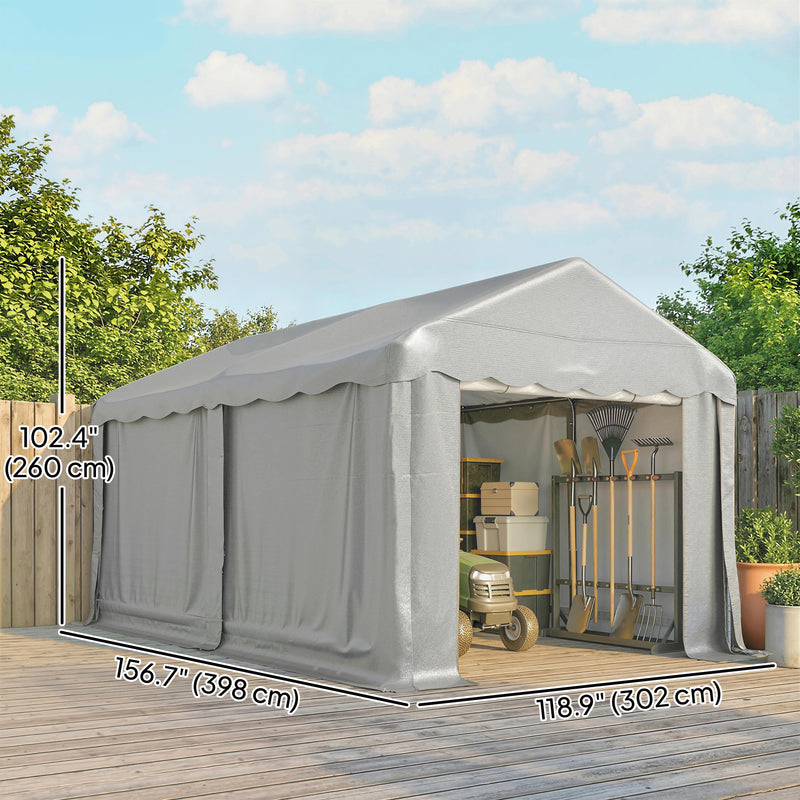 13' x 10' Portable Shed, Outdoor Storage Shed Tent with Roll-up Zipper Door and Removable Sidewalls, Light Grey
