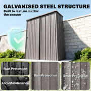 5' x 3' Outdoor Storage Shed, Steel Garden Shed with Single Lockable Door, Tool Storage Shed for Backyard, Light Grey