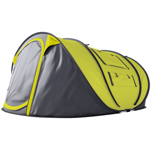 Outsunny - 4 Person Camping Tent, Easy Pop Up Tent with Doors, Windows and Carry Bag, Automatic Setup Tent for Hiking, Yellow