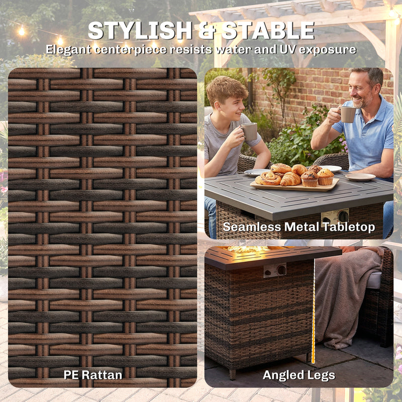 Outsunny - Propane Fire Pit Table, 28 Inch 40,000 BTU Square Rattan Fire Table with Lava Rock, Pulse-Ignition Wicker Gas Fire Pit