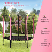 Soozier 63" Kids Trampoline Mini Indoor Bouncer Jumper with Enclosure Net Elastic Thick Padded Pole Gift for 3-6 Years, Pink
