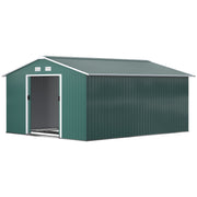 11' x 13' Practical Backyard Garden Storage Tool Shed with Double Sliding Door Garden Tool Shed with 4 Ventilation Slots, Green