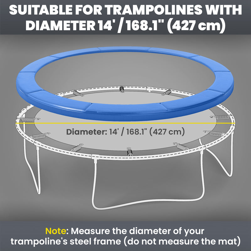 Soozier Trampoline Pad, 14FT Replacement Trampoline Safety Pad Mat Spring Cover, Water-Resistant, UV-Resistant, Tear-Resistant, No Holes for Pole, Blue