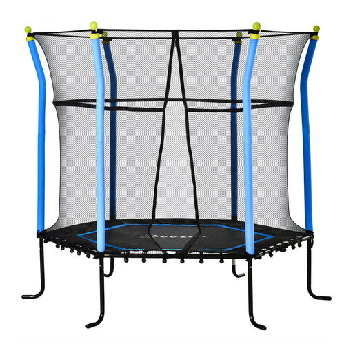 Soozier 63" Kids Trampoline Mini Indoor Bouncer Jumper with Enclosure Net Elastic Thick Padded Pole Gift for Child Toddler Age 3-6 Years Old Blue
