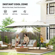 15' Outdoor Patio Umbrella with Twin Canopy Sunshade Steel Table Umbrella with Lift Crank Beige