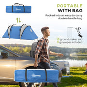 Outsunny - Camping Tent with 2 Bedrooms and Living Area, 3000mm Waterproof Family Tent, for Fishing Hiking Festival, Blue