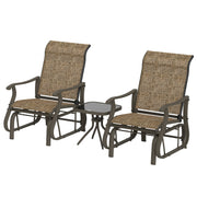 Outsunny - 3PCs Gliding Rocking Chair & Bistro Tea Table Set, Brown