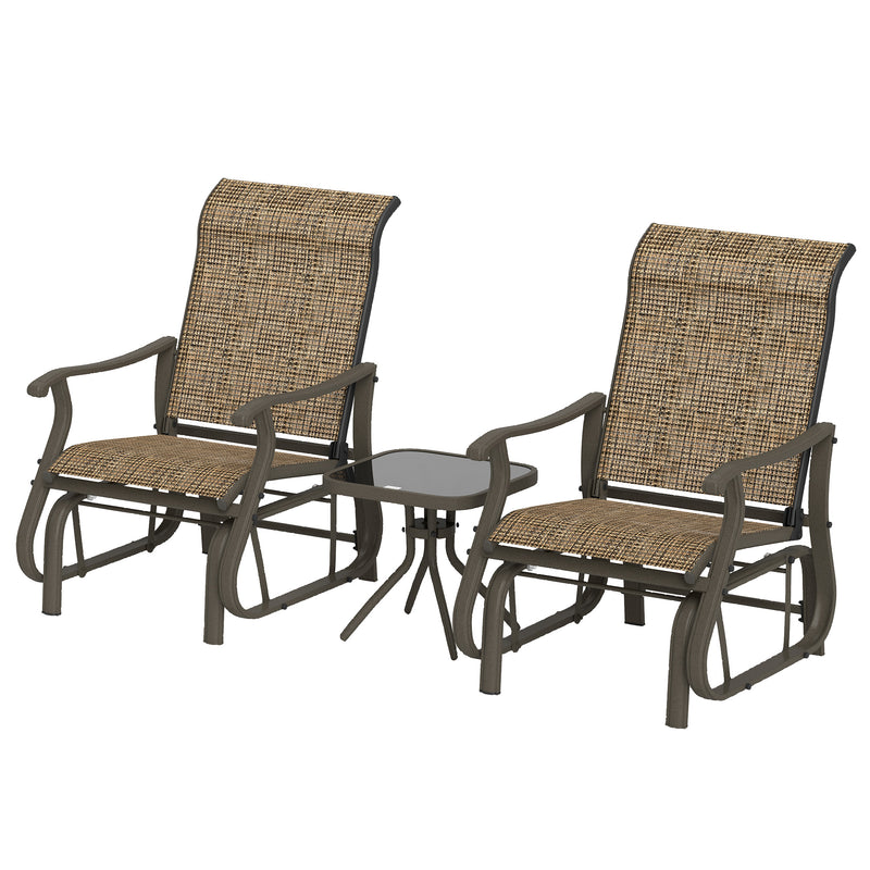 Outsunny - 3PCs Gliding Rocking Chair & Bistro Tea Table Set, Brown