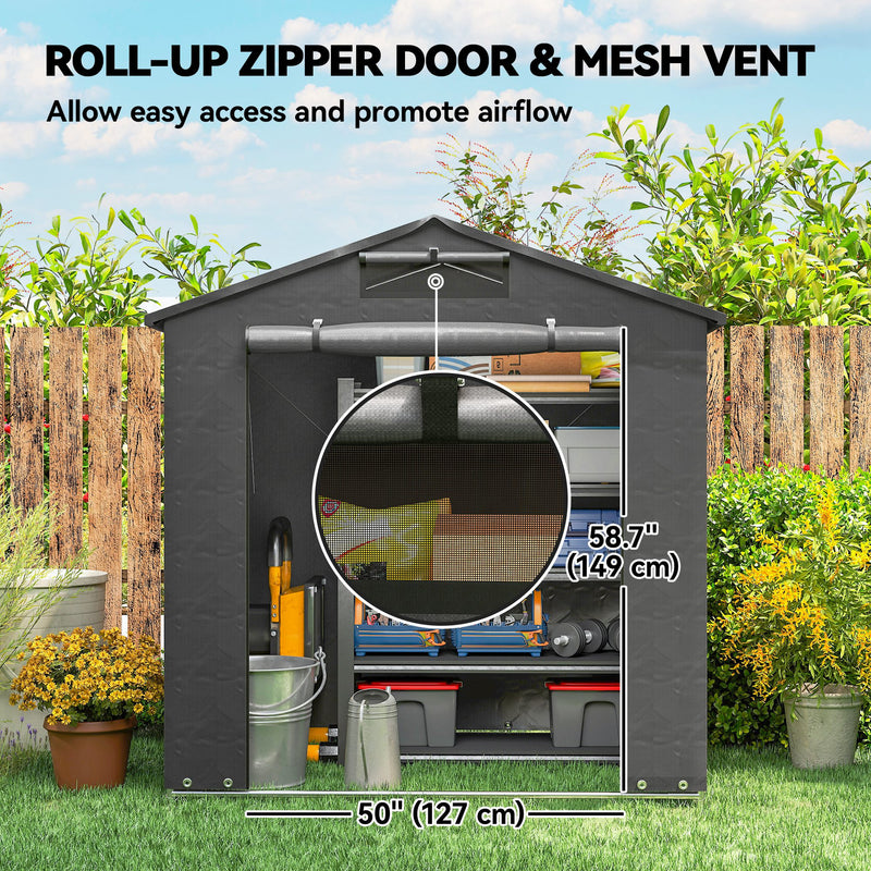 6' x 4' Portable Shed, Waterproof Bike Tent with Roll-up Zipper Door, Vent and Galvanised Metal Frame, Dark Grey