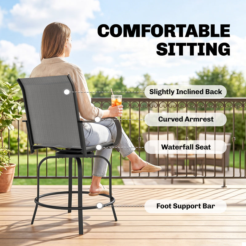 Outsunny - Outdoor Bar Stools Set of 2, 360° Swivel Bar Height Chairs, 26.8" x 29.5" x 48.4", Grey