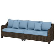 Outsunny - PE Wicker Outdoor Couch Sofa, 4-Seater Modular Patio Furniture Lounge Set with 2 Loveseats, Cushions, Pillows, Blue