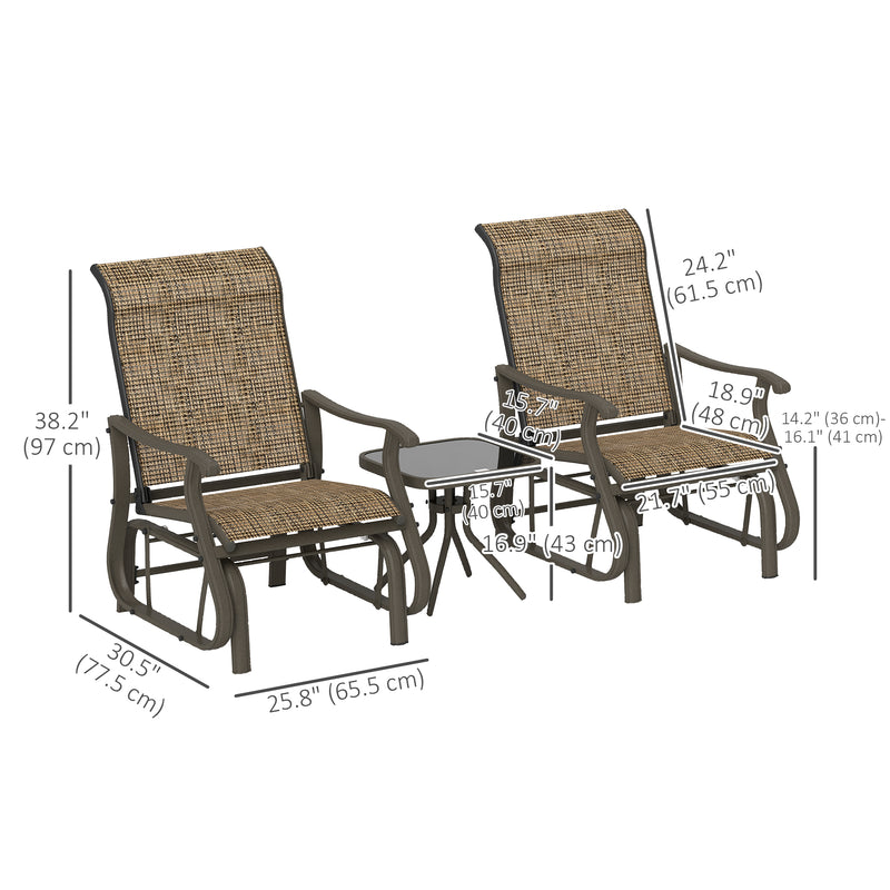 Outsunny - 3PCs Gliding Rocking Chair & Bistro Tea Table Set, Brown