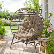 Outsunny - Egg Chair, Patio Lounge Chair, Foldable Basket Chair with Large Seat Cushion, Side Pocket, Sand