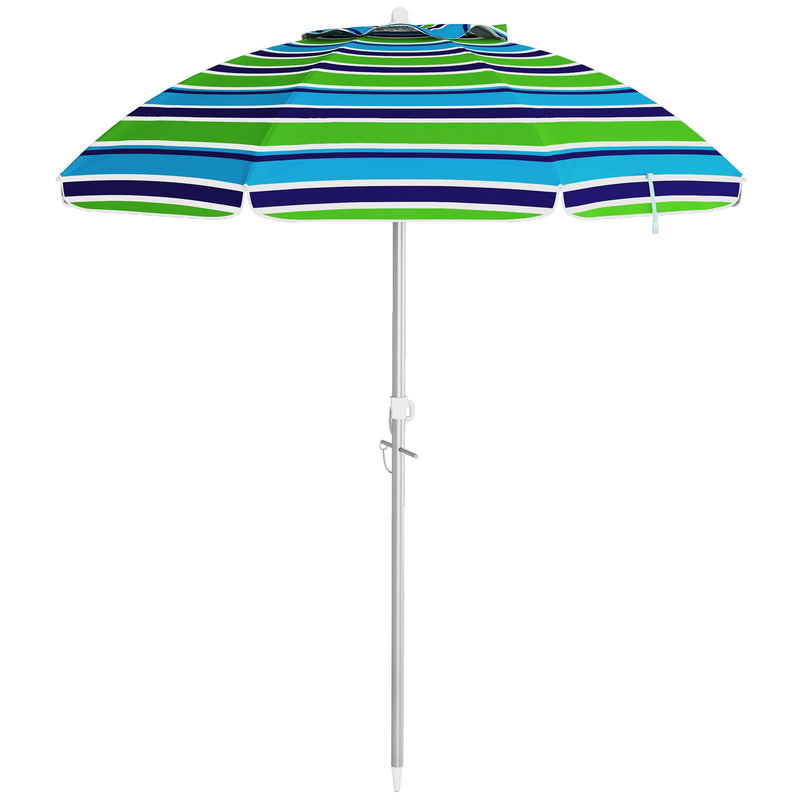 Outsunny - 6ft Travel Beach Umbrella with Sand Anchor Height Adjustable Sun Umbrella with Tilt Bag, 40+ UV Protection, Multicolour — 84D-295V00MX
