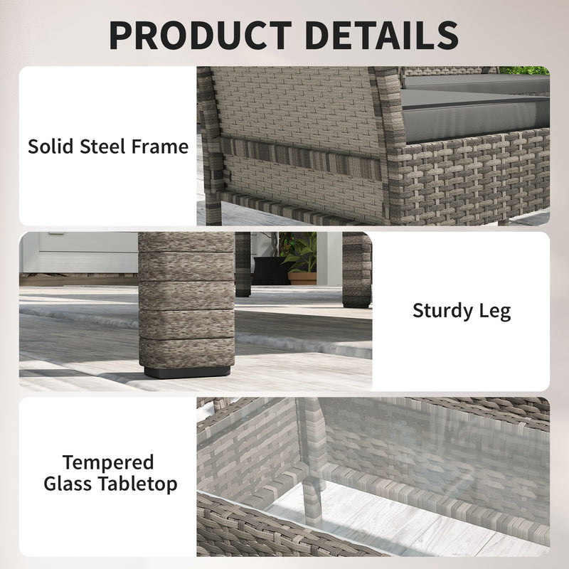 Outsunny - 4 Pieces Patio Furniture Set with A Loveseat, Two Armchairs and A Coffee Table, Outdoor Conversation Set, Dark Grey