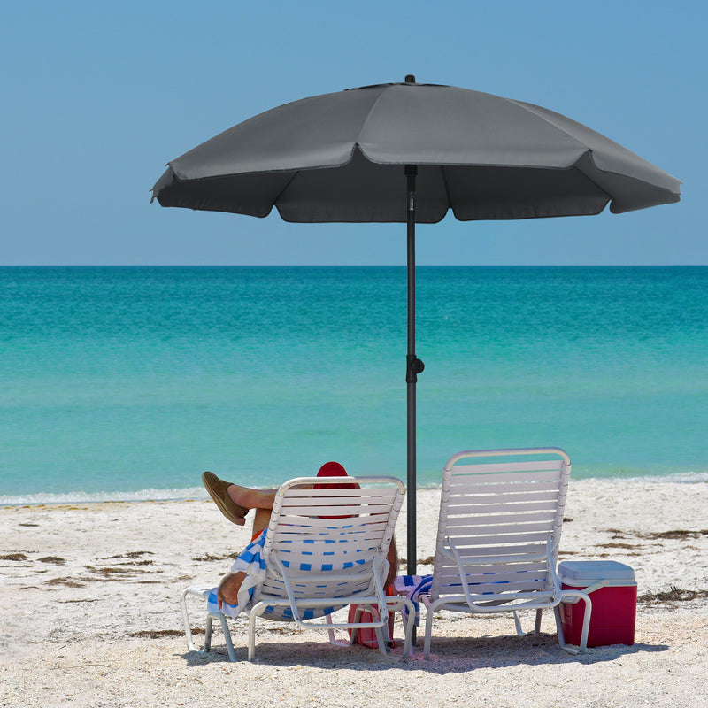 Outsunny - 6ft Beach Umbrella, Outdoor Sun Shade Parasol with Push Button Tilt, Ruffled UV50+ Vented Canopy, Dark Grey — 84D-221V00CG