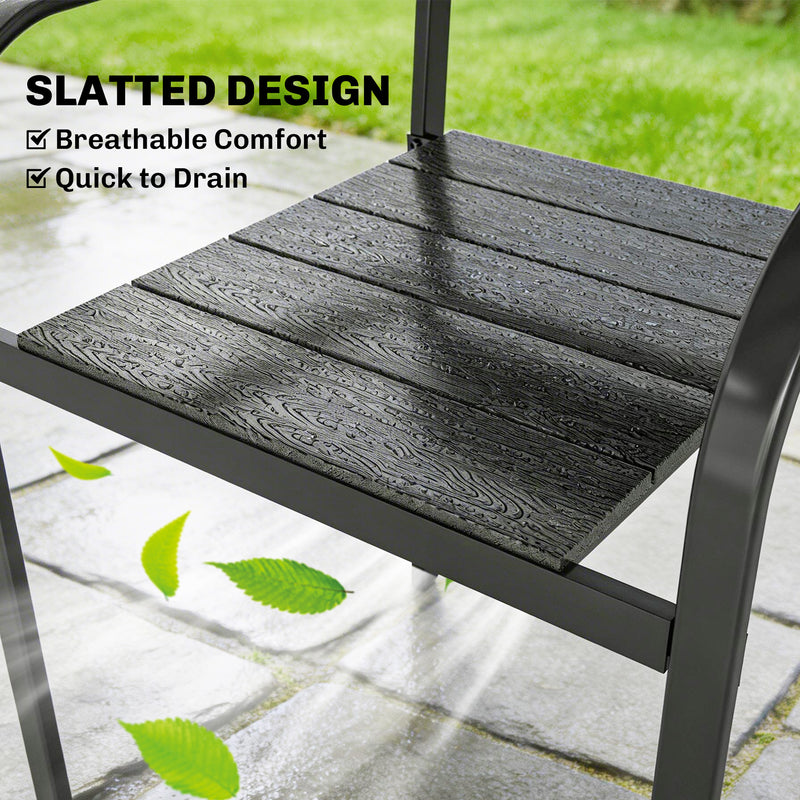 Outsunny - Stackable Patio Chairs Set of 4, Outdoor Dining Chairs with Slatted HDPE Seat, Armrests for Garden, Backyard, Black