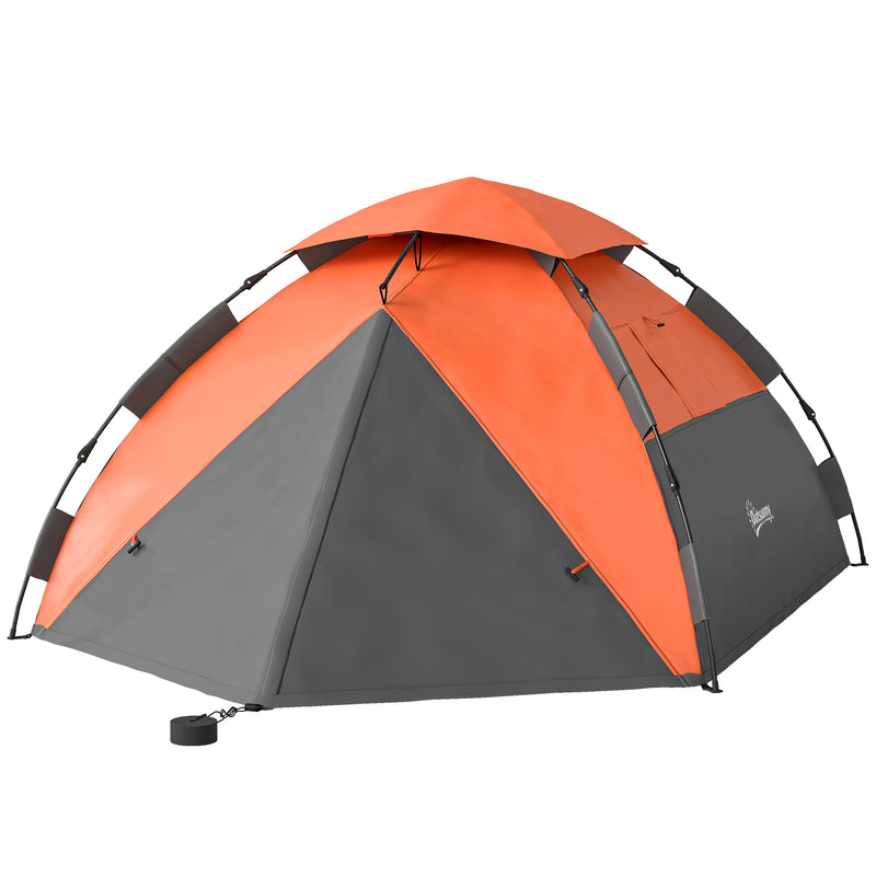 Outsunny - Pop up Camping Tent, 3-4 Man Family Tent, 3000mm Waterproof, with Carry Bag and Top Hook, Dark Grey and Orange