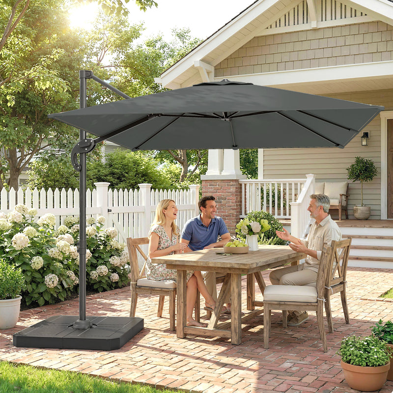 8' x 8' Offset Cantilever Patio Umbrella with Base Weights, UPF50+ Cantilever Parasol with 360° Rotation, Dark Grey