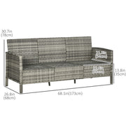 Outsunny - 3-Seater Wicker Sofa, PE Rattan Outdoor Couch Conversation Furniture with Removable Cushions for Patio, Garden, Grey