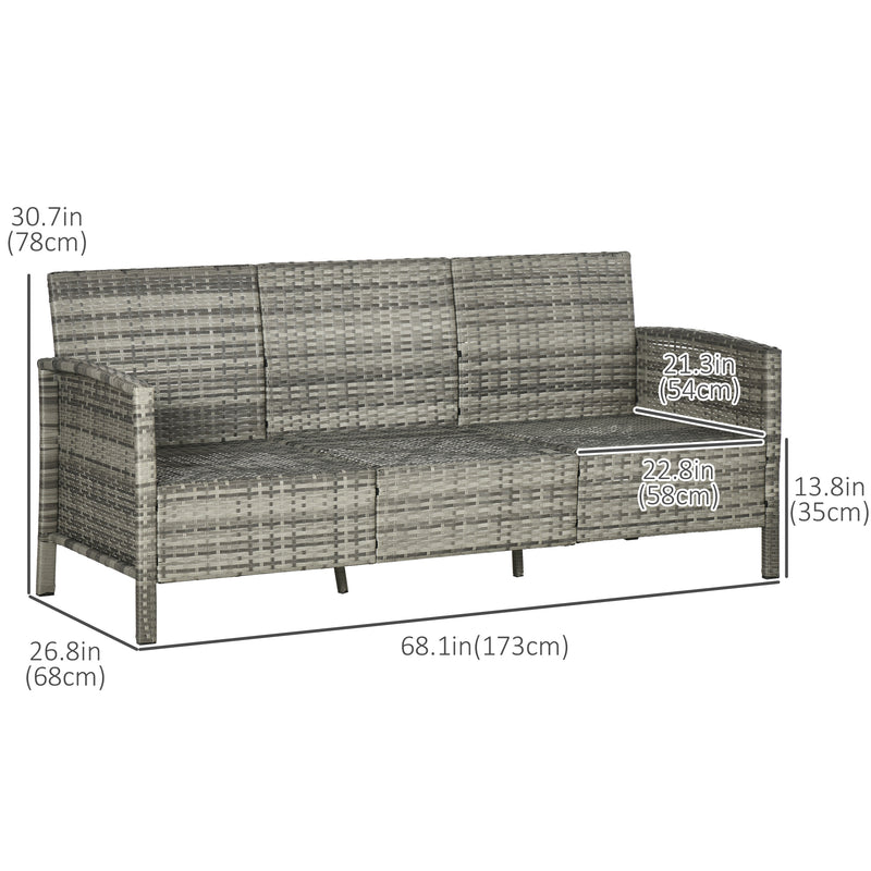 Outsunny - 3-Seater Wicker Sofa, PE Rattan Outdoor Couch Conversation Furniture with Removable Cushions for Patio, Garden, Grey