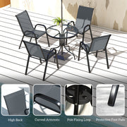 Outsunny - Five-Piece Steel Patio Set, with Glass-Top Table - Dark Grey