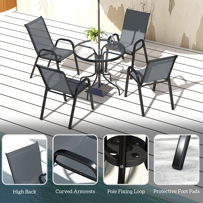 Outsunny - Five-Piece Steel Patio Set, with Glass-Top Table - Dark Grey