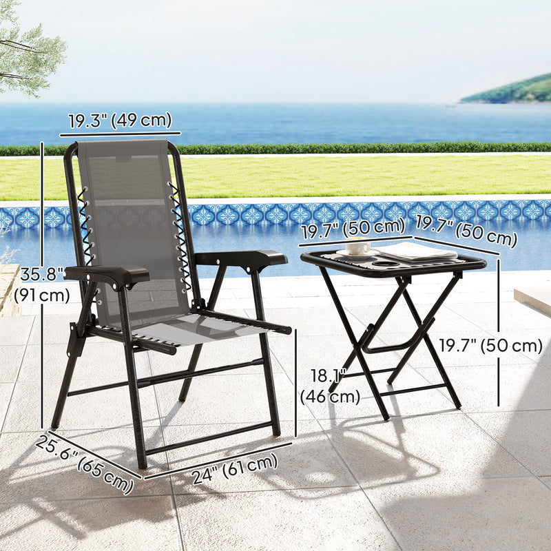 Outsunny - 3 Pieces Patio Bistro Set, Outdoor Folding Table and Chairs Set, Metal Patio Furniture Set with Cup Holders