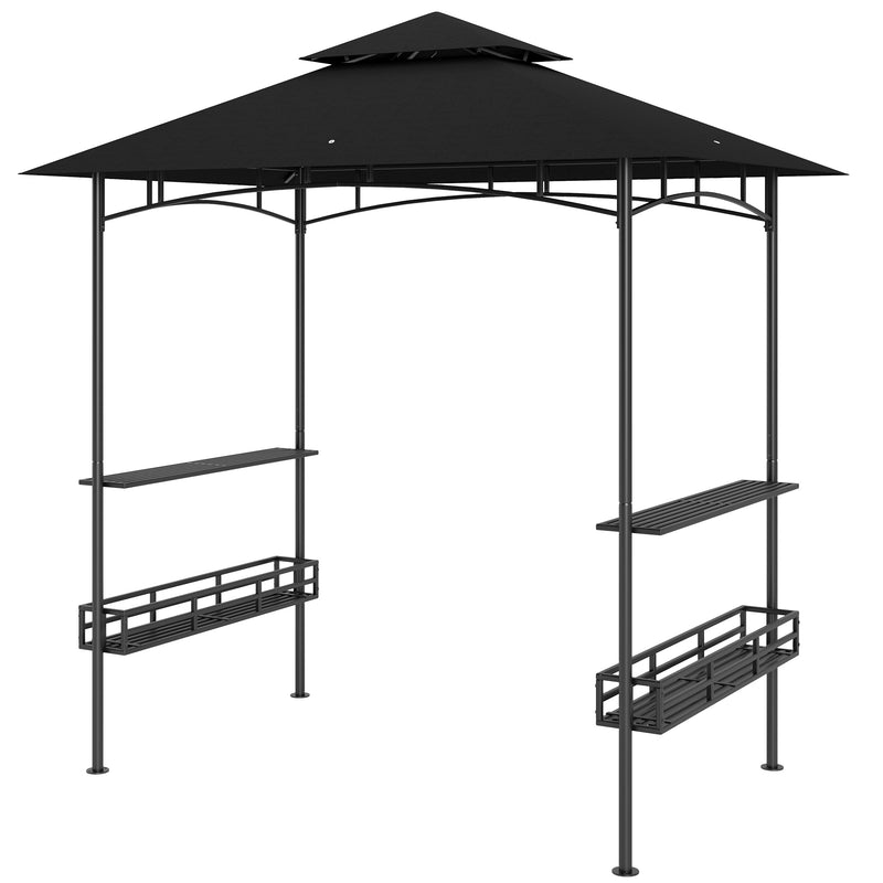 Outsunny - 8' x 5' Barbecue Gazebo, 2-Tier BBQ Gazebo with 2 Side Shelves, Storage Basket, Hanging Hooks, Dark Grey